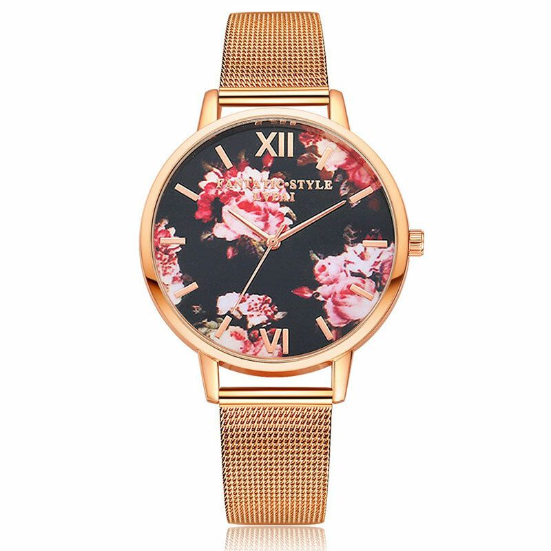 Mesh Stålband Casual Style Damarmbandsur Flower Elegant Design Quartz Watch