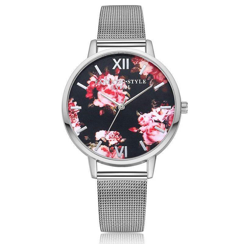 Mesh Stålband Casual Style Damarmbandsur Flower Elegant Design Quartz Watch