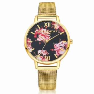 Mesh Stålband Casual Style Damarmbandsur Flower Elegant Design Quartz Watch