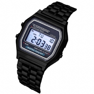 Mode Casual 12/24-timmars Led-skärm Nedräkning Stoppur Stålrem Vattentät Dam Digital Watch