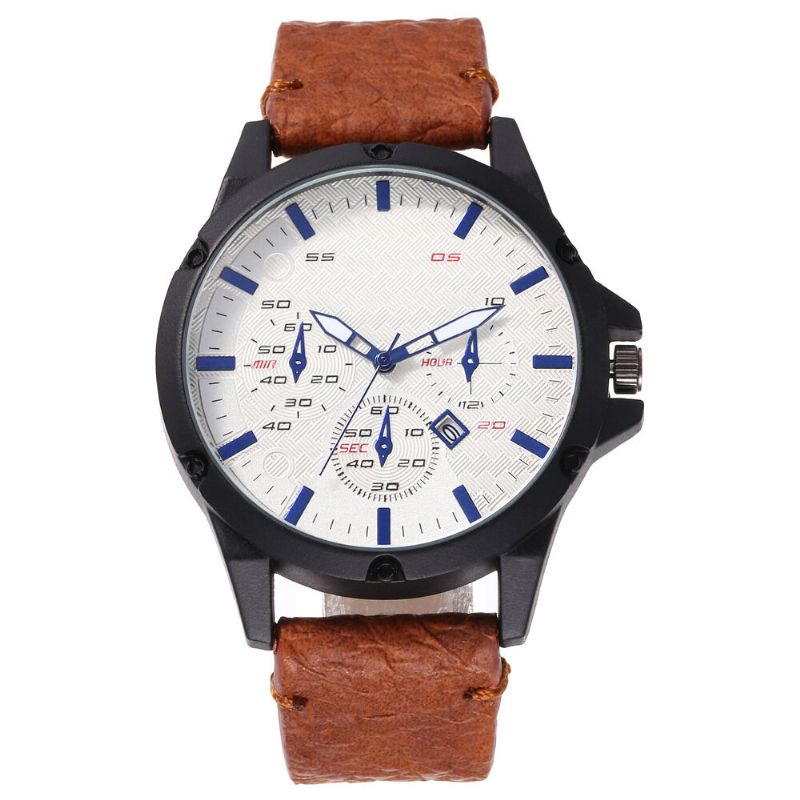 Mode Casual Alloy Casual Vintage Calendar Pu Läderbälte Watch Quartz Watch