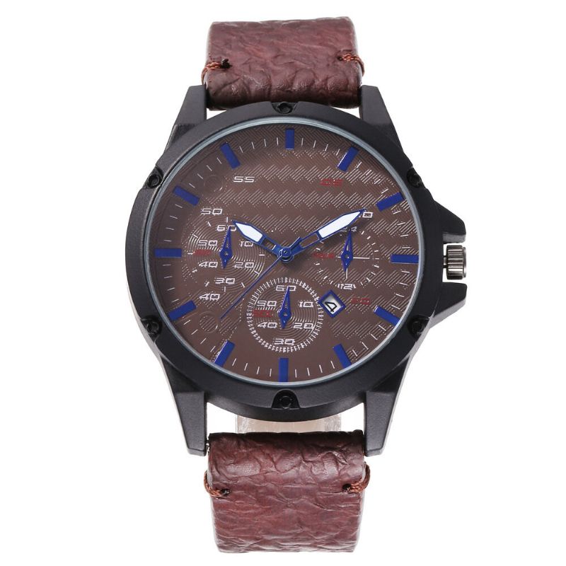 Mode Casual Alloy Casual Vintage Calendar Pu Läderbälte Watch Quartz Watch