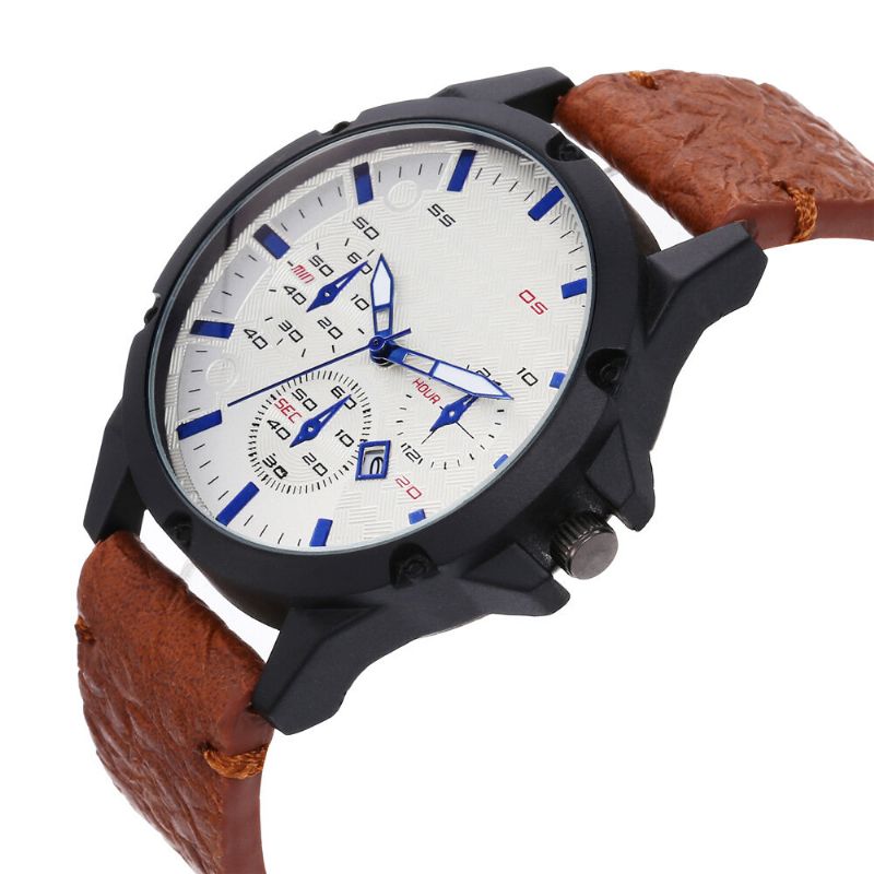 Mode Casual Alloy Casual Vintage Calendar Pu Läderbälte Watch Quartz Watch