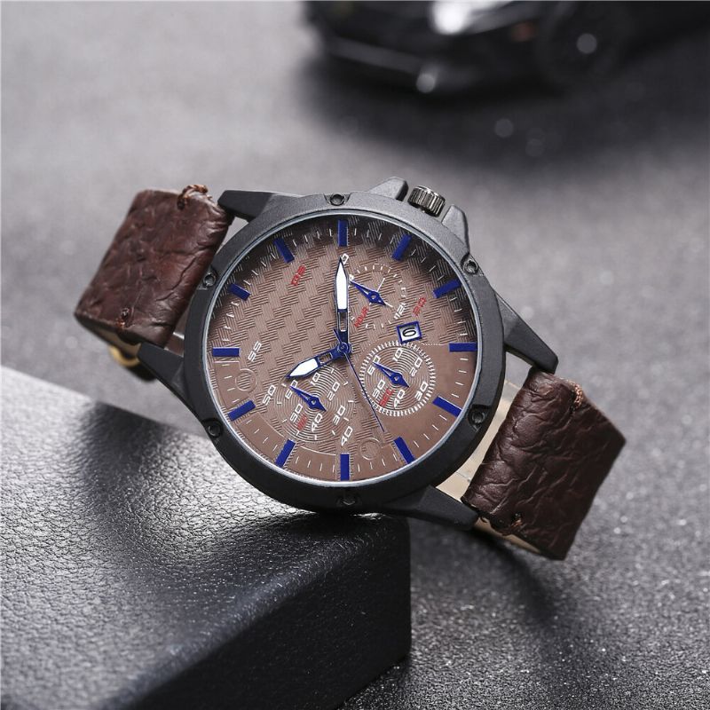 Mode Casual Alloy Casual Vintage Calendar Pu Läderbälte Watch Quartz Watch