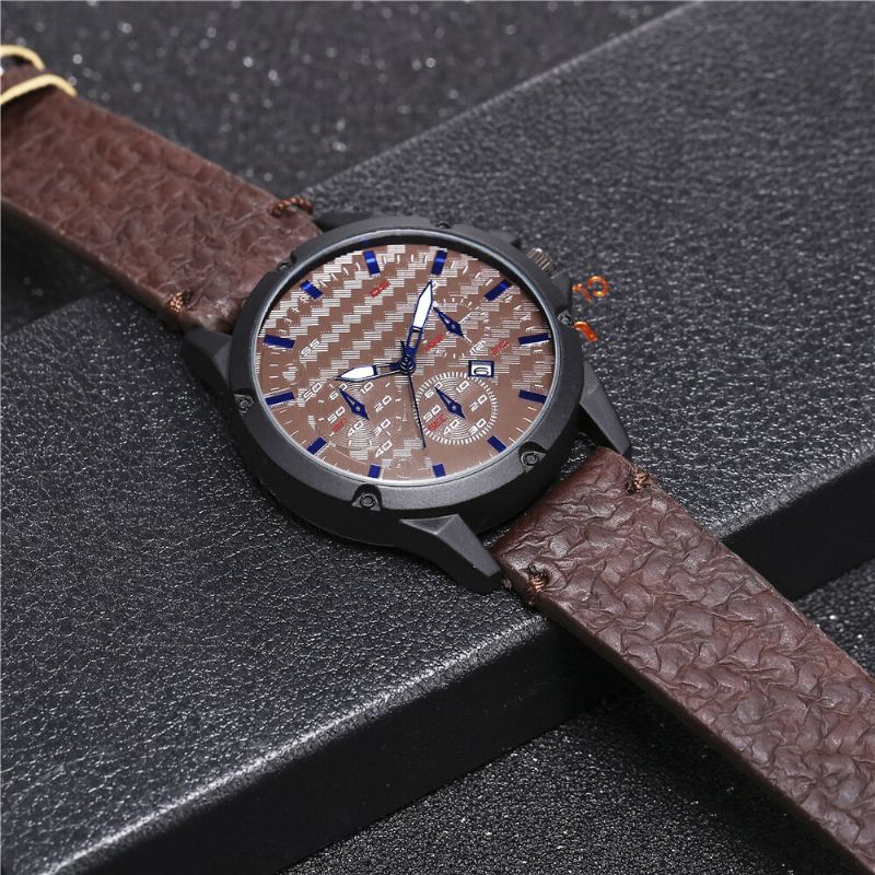 Mode Casual Alloy Casual Vintage Calendar Pu Läderbälte Watch Quartz Watch