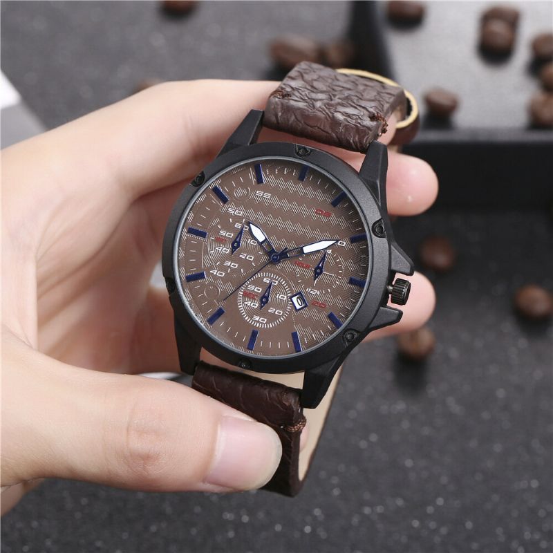 Mode Casual Alloy Casual Vintage Calendar Pu Läderbälte Watch Quartz Watch