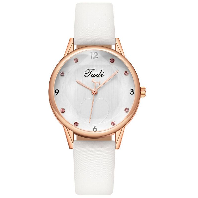 Mode Casual Elegant Sport Kvinnor Klockor Läderband Urtavla Rose Gold Handled Legering Fodral Quartz Watch