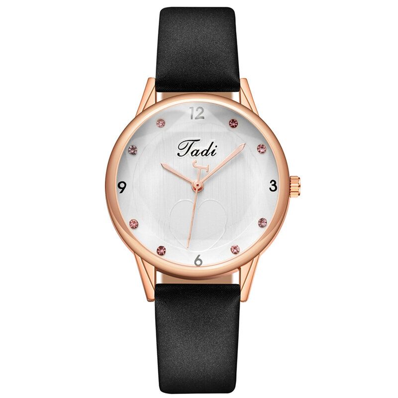 Mode Casual Elegant Sport Kvinnor Klockor Läderband Urtavla Rose Gold Handled Legering Fodral Quartz Watch