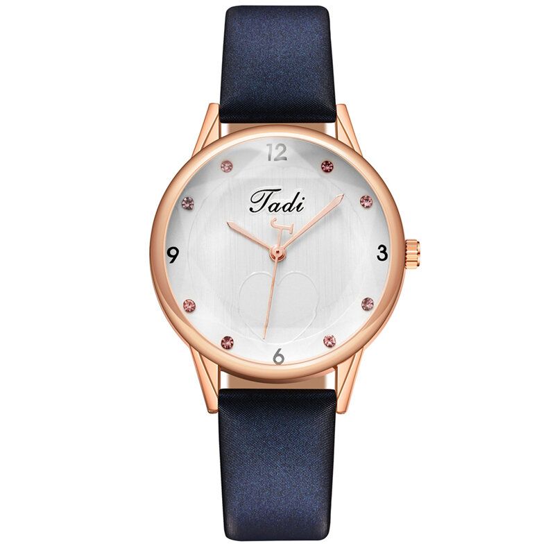 Mode Casual Elegant Sport Kvinnor Klockor Läderband Urtavla Rose Gold Handled Legering Fodral Quartz Watch