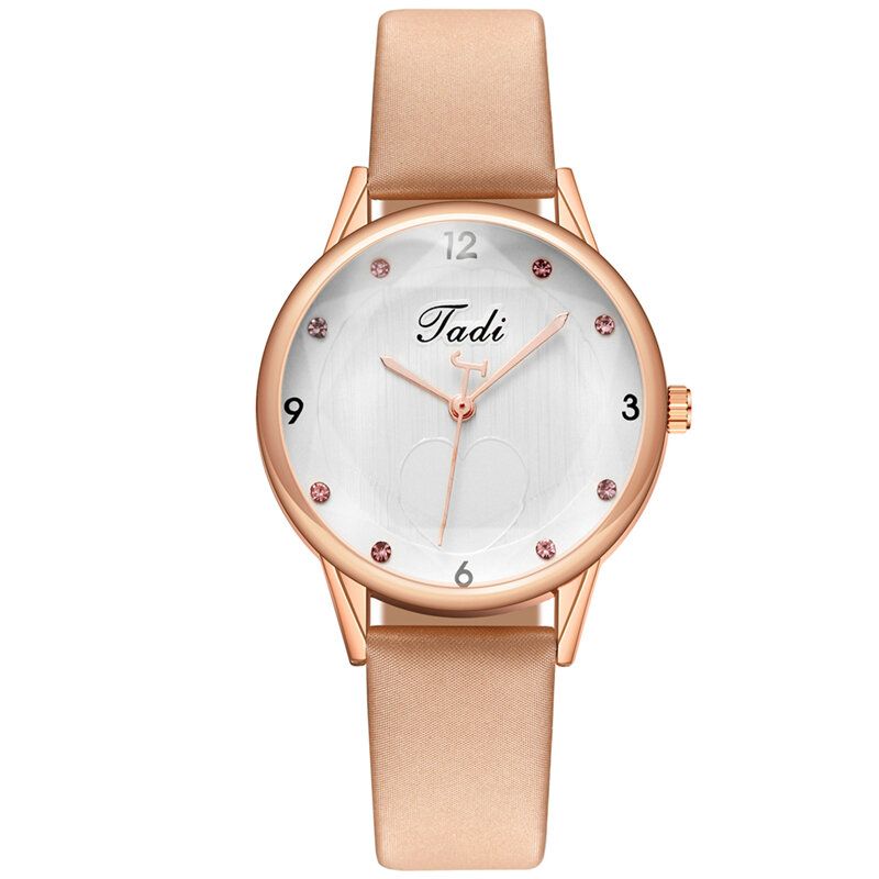 Mode Casual Elegant Sport Kvinnor Klockor Läderband Urtavla Rose Gold Handled Legering Fodral Quartz Watch