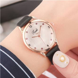 Mode Casual Elegant Sport Kvinnor Klockor Läderband Urtavla Rose Gold Handled Legering Fodral Quartz Watch