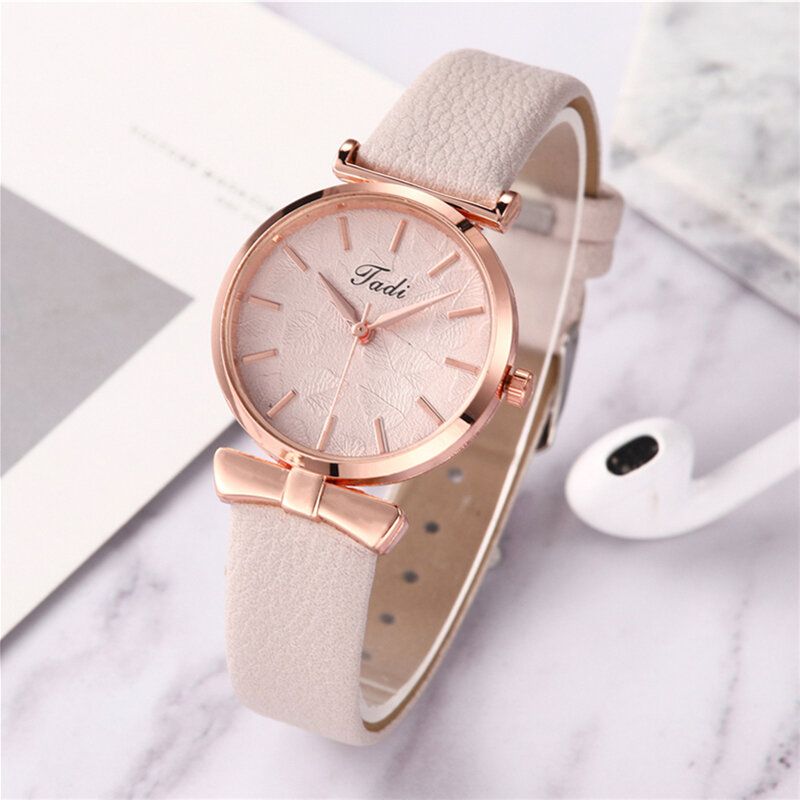 Mode Casual Eleganta Kvinnor Klockor Läderband Urtavla Rose Gold Handled Legering Fodral Quartz Watch