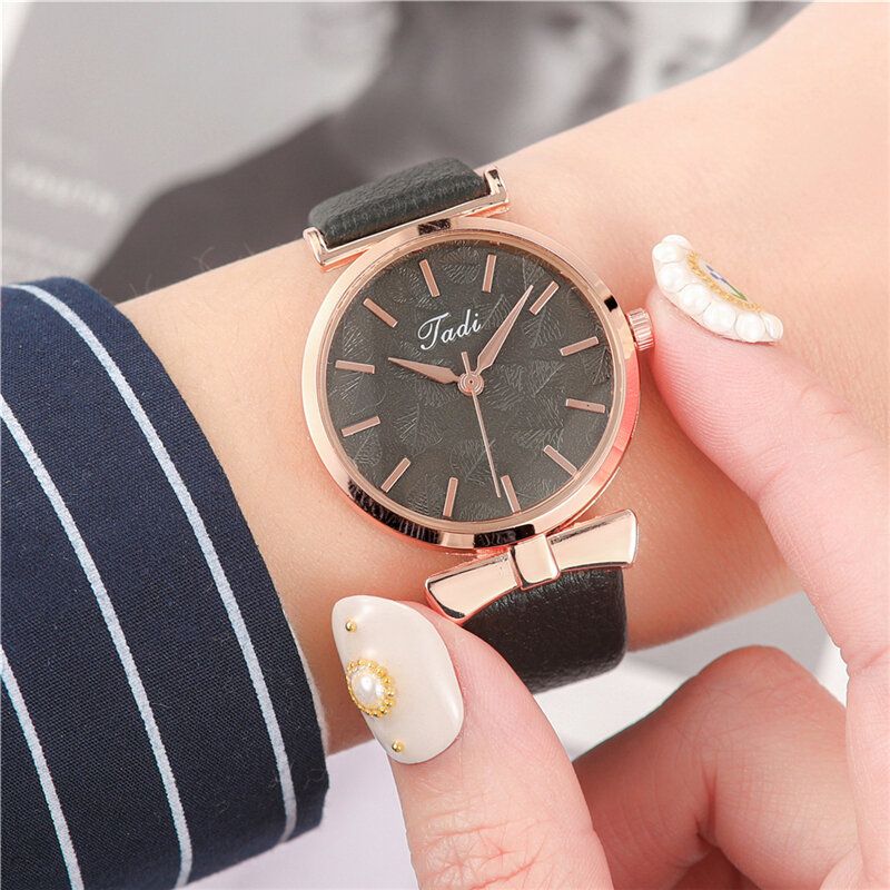 Mode Casual Eleganta Kvinnor Klockor Läderband Urtavla Rose Gold Handled Legering Fodral Quartz Watch