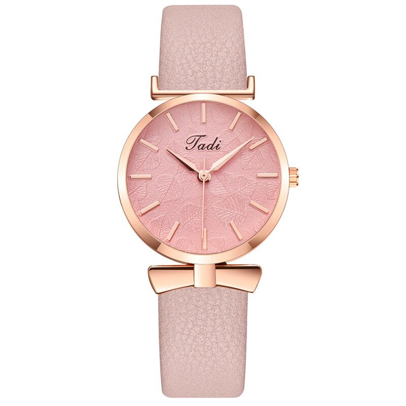 Mode Casual Eleganta Kvinnor Klockor Läderband Urtavla Rose Gold Handled Legering Fodral Quartz Watch