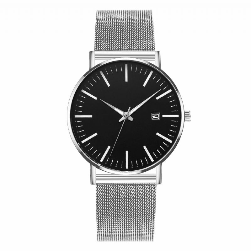 Mode Casual Herr Business Watch Dekorerad Legering Armband Pointer Calendar Quartz Watch