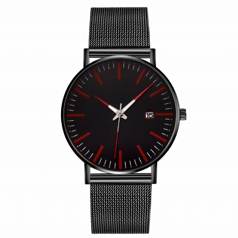 Mode Casual Herr Business Watch Dekorerad Legering Armband Pointer Calendar Quartz Watch