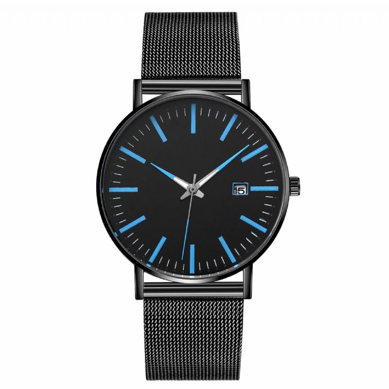 Mode Casual Herr Business Watch Dekorerad Legering Armband Pointer Calendar Quartz Watch