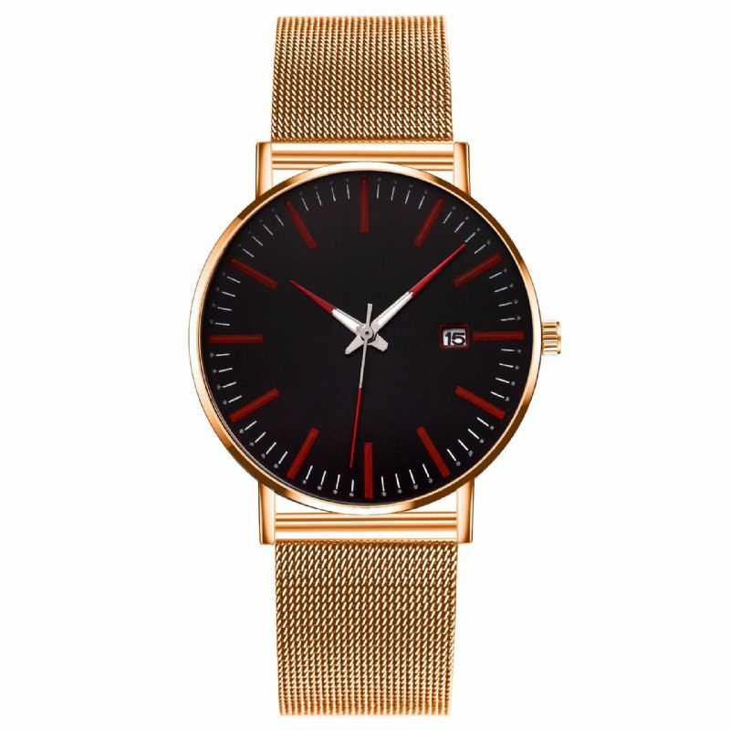 Mode Casual Herr Business Watch Dekorerad Legering Armband Pointer Calendar Quartz Watch