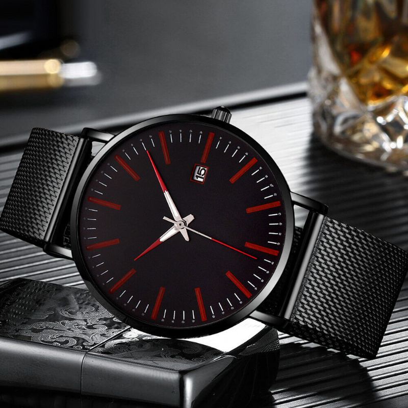 Mode Casual Herr Business Watch Dekorerad Legering Armband Pointer Calendar Quartz Watch