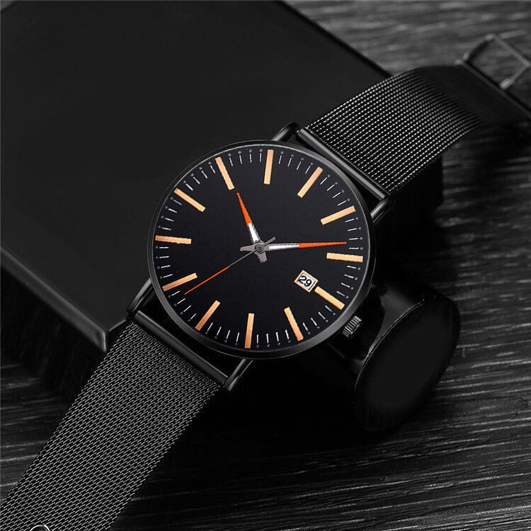 Mode Casual Herr Business Watch Dekorerad Legering Armband Pointer Calendar Quartz Watch