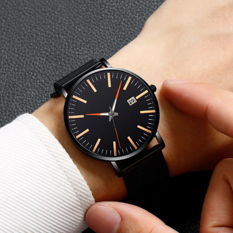 Mode Casual Herr Business Watch Dekorerad Legering Armband Pointer Calendar Quartz Watch