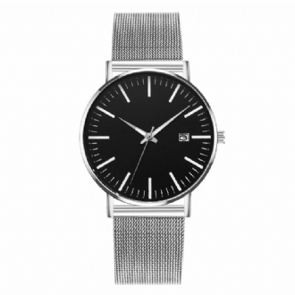 Mode Casual Herr Business Watch Dekorerad Legering Armband Pointer Calendar Quartz Watch