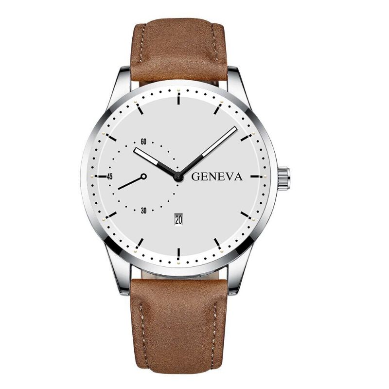 Mode Casual Med Kalenderurtavla Pu Läderband Män Quartz Watch Armband