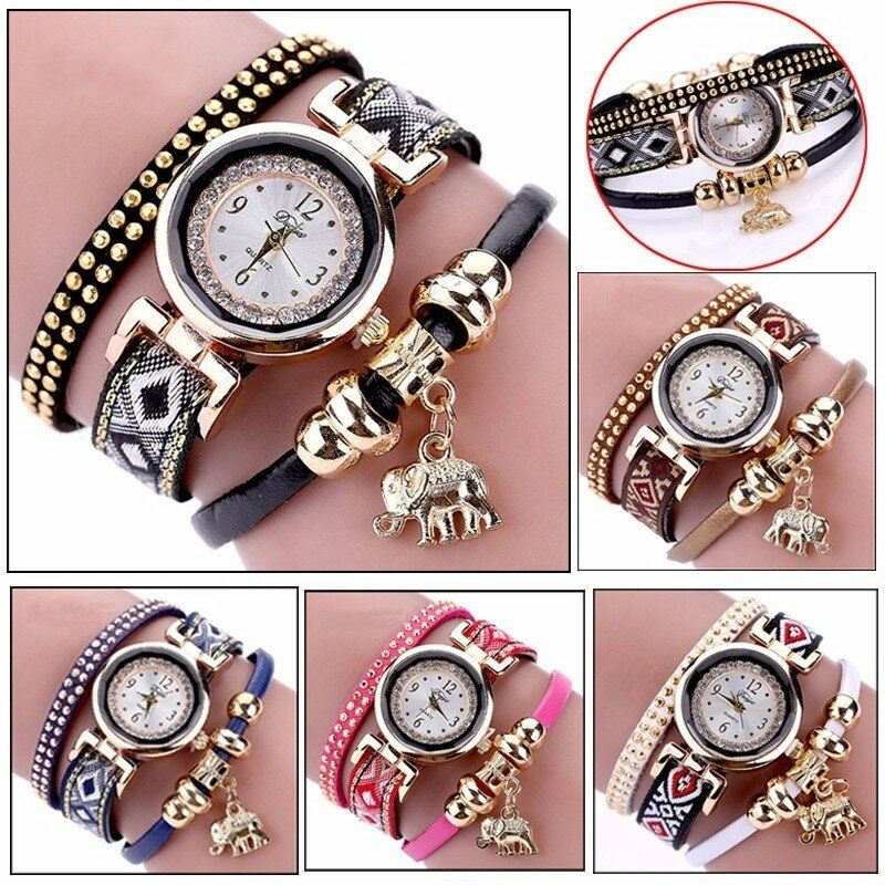 Mode Casual Nit Diamond Elephant Pendant Dam Quartz Watch