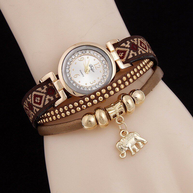 Mode Casual Nit Diamond Elephant Pendant Dam Quartz Watch