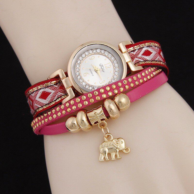 Mode Casual Nit Diamond Elephant Pendant Dam Quartz Watch