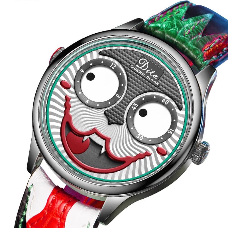 Mode Creative Joker Dial Läder/rostfritt Stålarmband Personlighet Legering Herr Quartz Watch