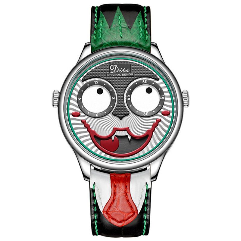 Mode Creative Joker Dial Läder/rostfritt Stålarmband Personlighet Legering Herr Quartz Watch