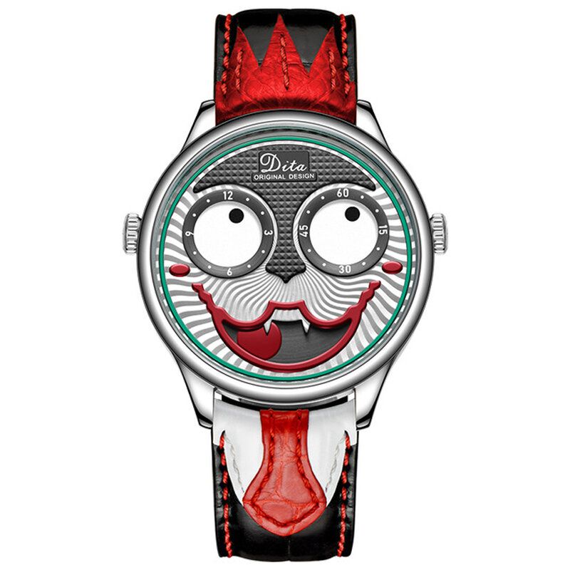 Mode Creative Joker Dial Läder/rostfritt Stålarmband Personlighet Legering Herr Quartz Watch