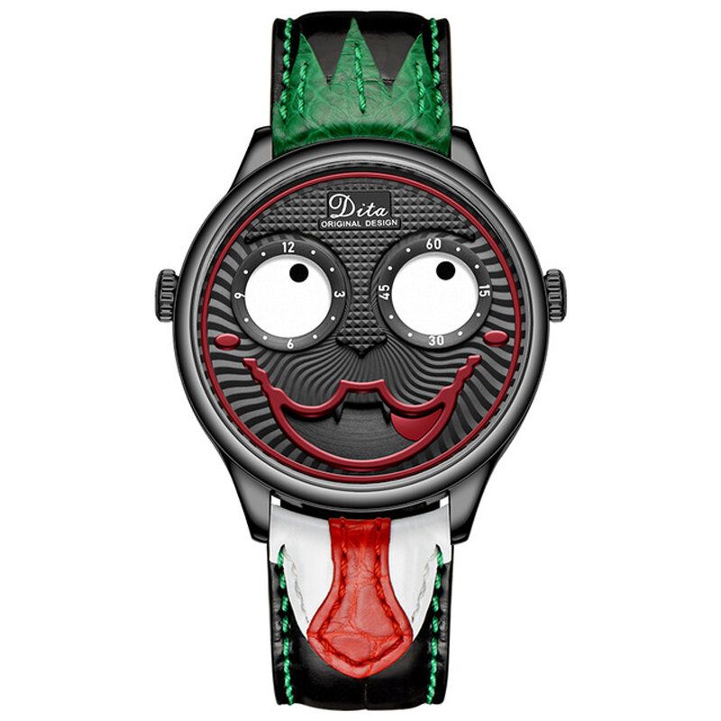 Mode Creative Joker Dial Läder/rostfritt Stålarmband Personlighet Legering Herr Quartz Watch