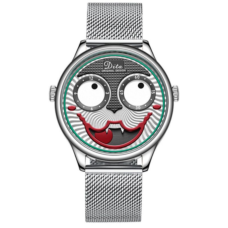 Mode Creative Joker Dial Läder/rostfritt Stålarmband Personlighet Legering Herr Quartz Watch