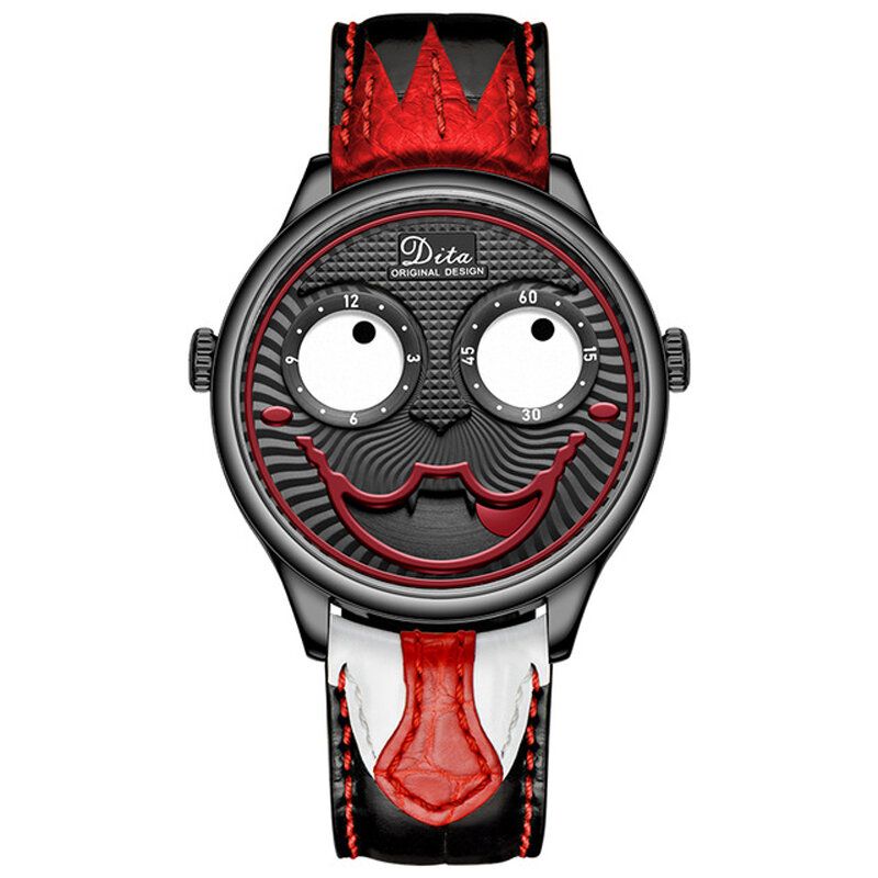 Mode Creative Joker Dial Läder/rostfritt Stålarmband Personlighet Legering Herr Quartz Watch