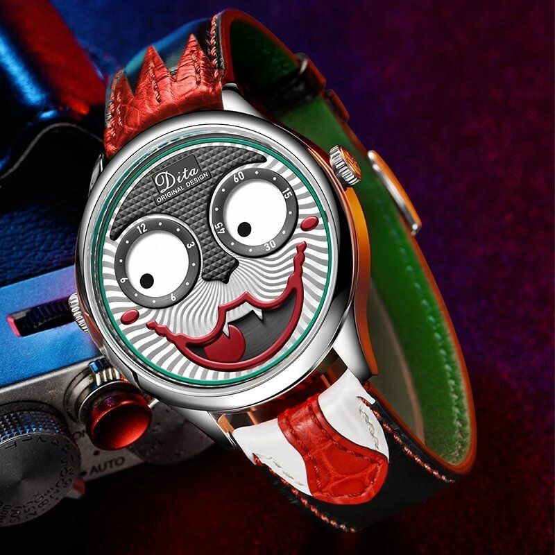 Mode Creative Joker Dial Läder/rostfritt Stålarmband Personlighet Legering Herr Quartz Watch