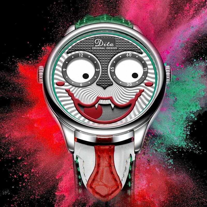 Mode Creative Joker Dial Läder/rostfritt Stålarmband Personlighet Legering Herr Quartz Watch