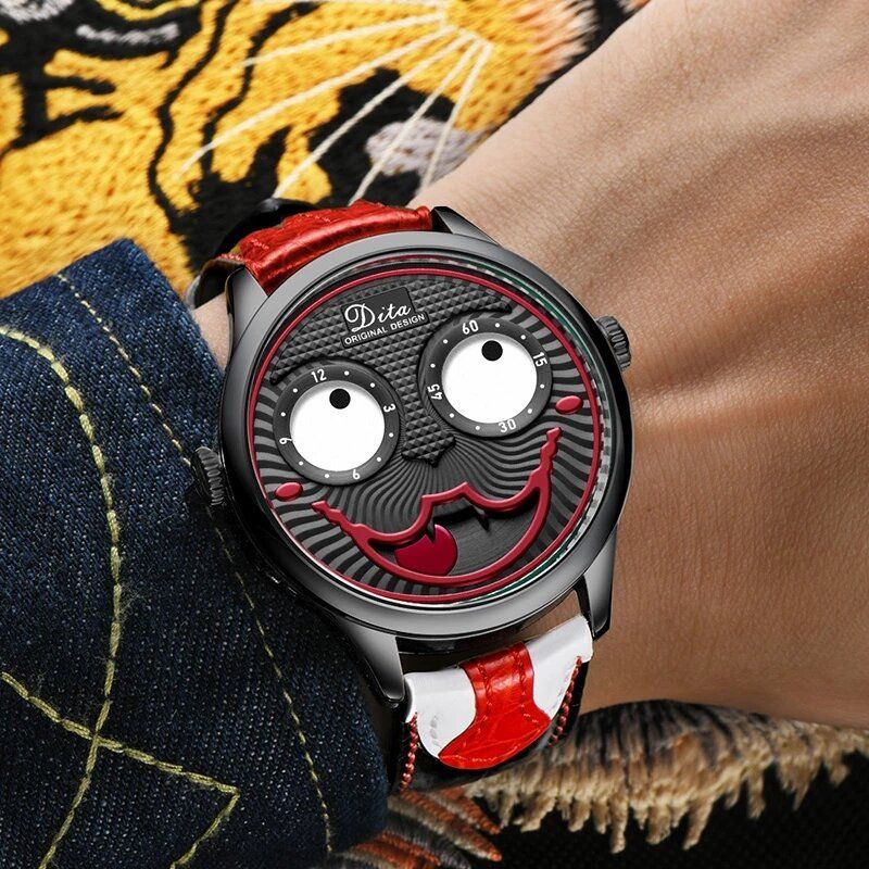 Mode Creative Joker Dial Läder/rostfritt Stålarmband Personlighet Legering Herr Quartz Watch