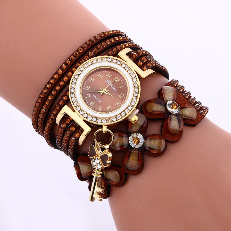 Mode Crystal Circle Armband Damklocka Enkel Urtavla Flowear Patterns Quartz Watch