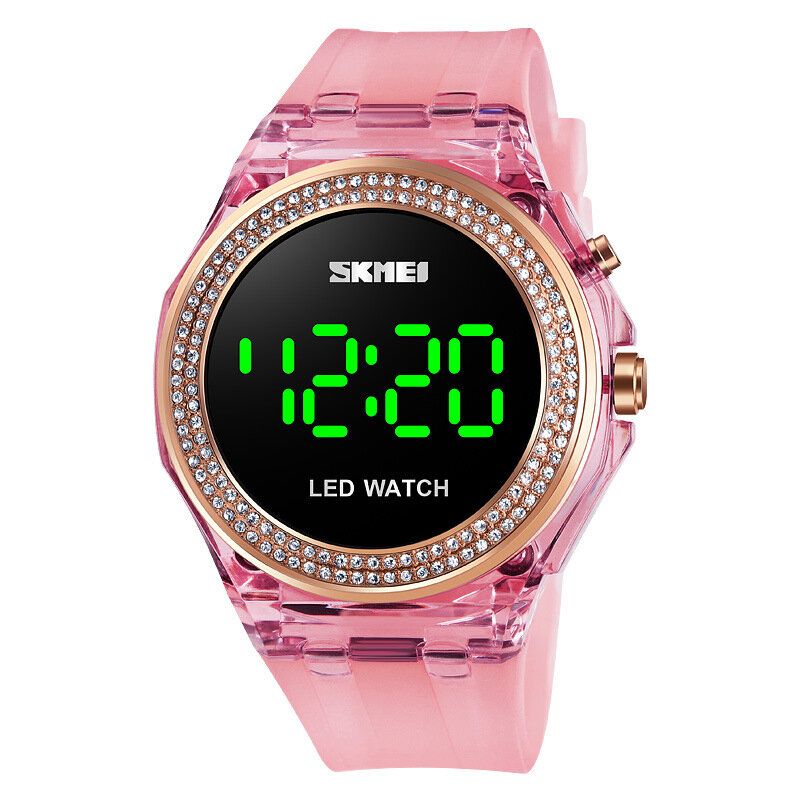 Mode Damklocka Diamanturtavla Transparent Pu-rem Lysande Display Lady Digital Watch