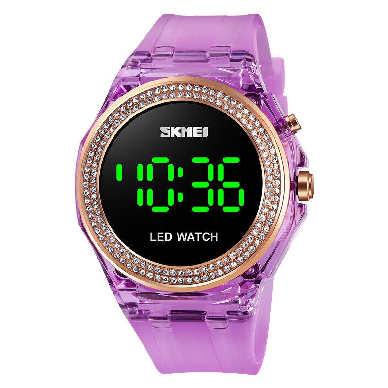 Mode Damklocka Diamanturtavla Transparent Pu-rem Lysande Display Lady Digital Watch