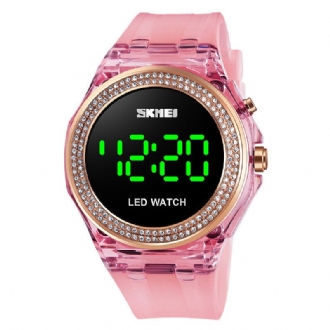 Mode Damklocka Diamanturtavla Transparent Pu-rem Lysande Display Lady Digital Watch