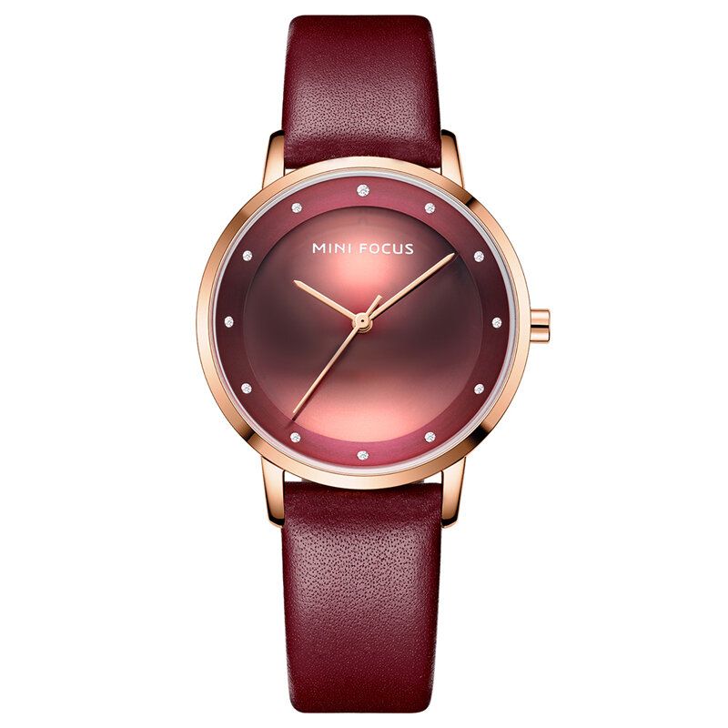 Mode Damklocka Diamanturtavla Vattentät Läderrem Enkel Lady Quartz Watch