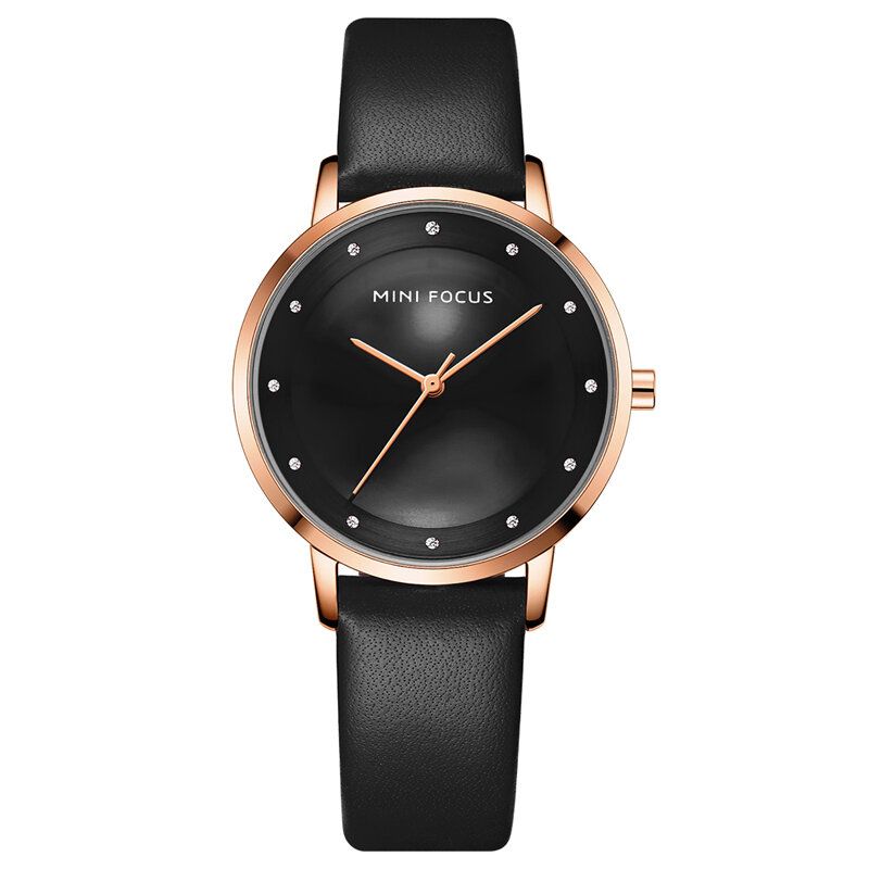 Mode Damklocka Diamanturtavla Vattentät Läderrem Enkel Lady Quartz Watch