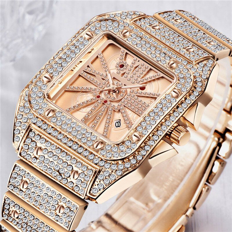 Mode Elegant Alloy Quartz Watch Diamond Cool Herrklocka Fyrkantig Urtavla Kvartsklocka