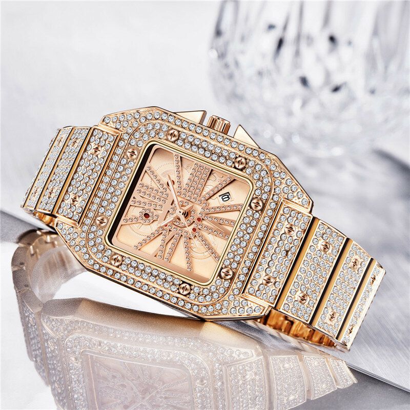 Mode Elegant Alloy Quartz Watch Diamond Cool Herrklocka Fyrkantig Urtavla Kvartsklocka