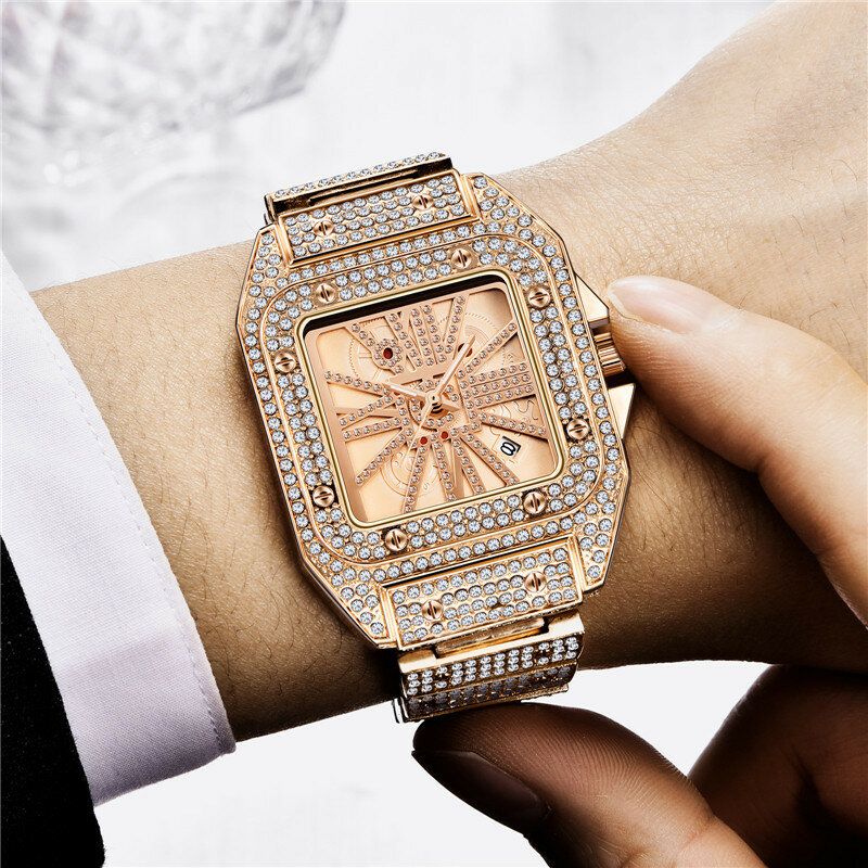 Mode Elegant Alloy Quartz Watch Diamond Cool Herrklocka Fyrkantig Urtavla Kvartsklocka