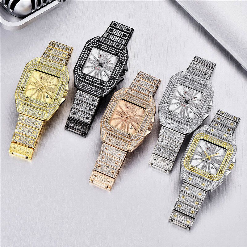 Mode Elegant Alloy Quartz Watch Diamond Cool Herrklocka Fyrkantig Urtavla Kvartsklocka