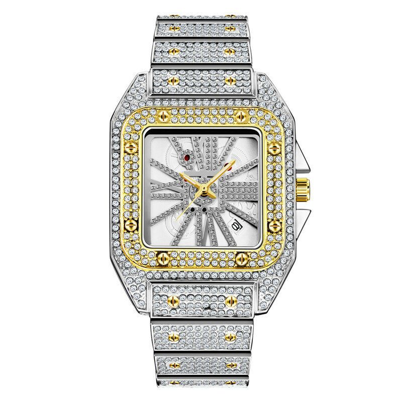 Mode Elegant Alloy Quartz Watch Diamond Cool Herrklocka Fyrkantig Urtavla Kvartsklocka